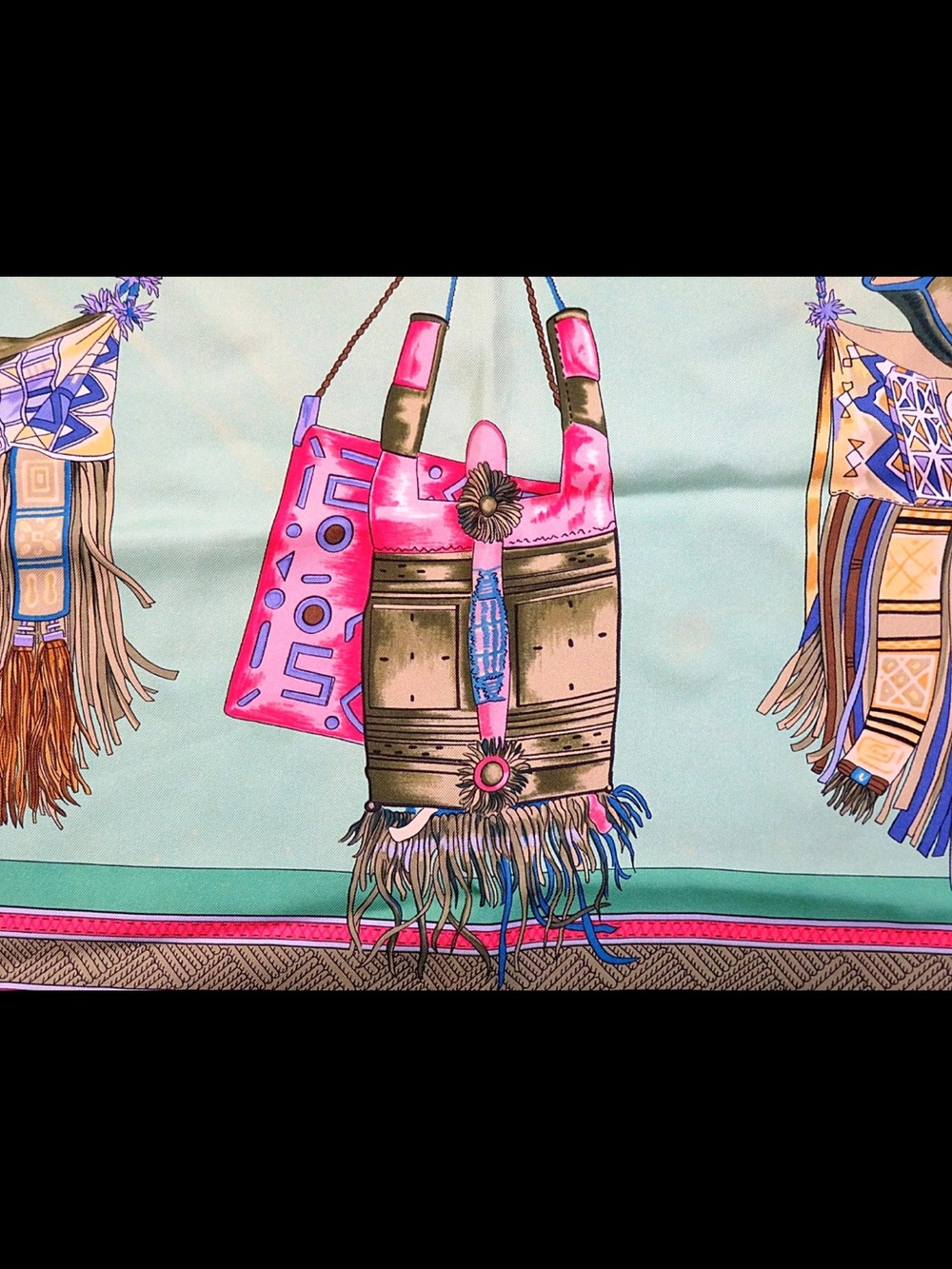 Hermes Silk Scarf in Mint Green, Pink, Blue and Gold - Picture 8 of 13